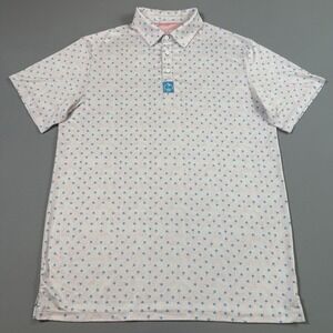 Pins And Aces Polo Shirt Mens Large Pink Golf Performance Wicking AOP Palm Trees